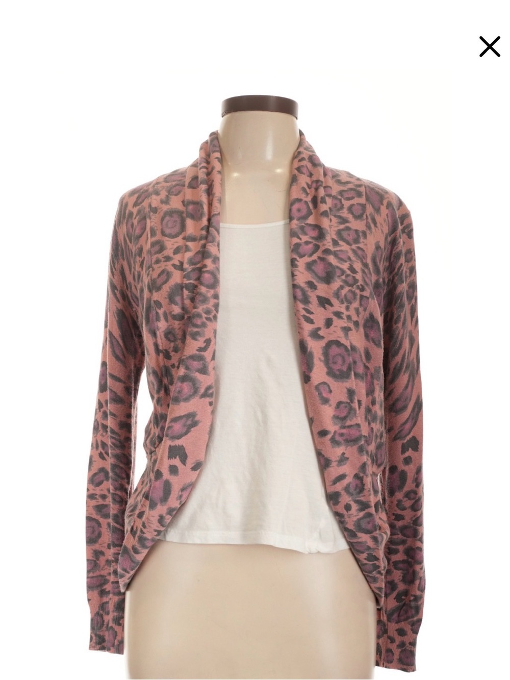 Boston Proper Pink Leopard Print Open-Front Women’s Cardigan Sweater
